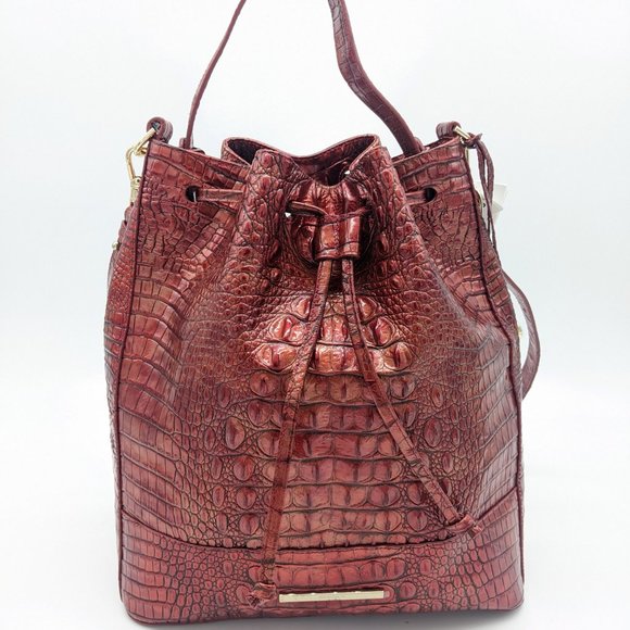 BRAHMIN Marlowe Melbourne croc embossed leather women's shoulder bag - CHILI - Picture 2 of 12